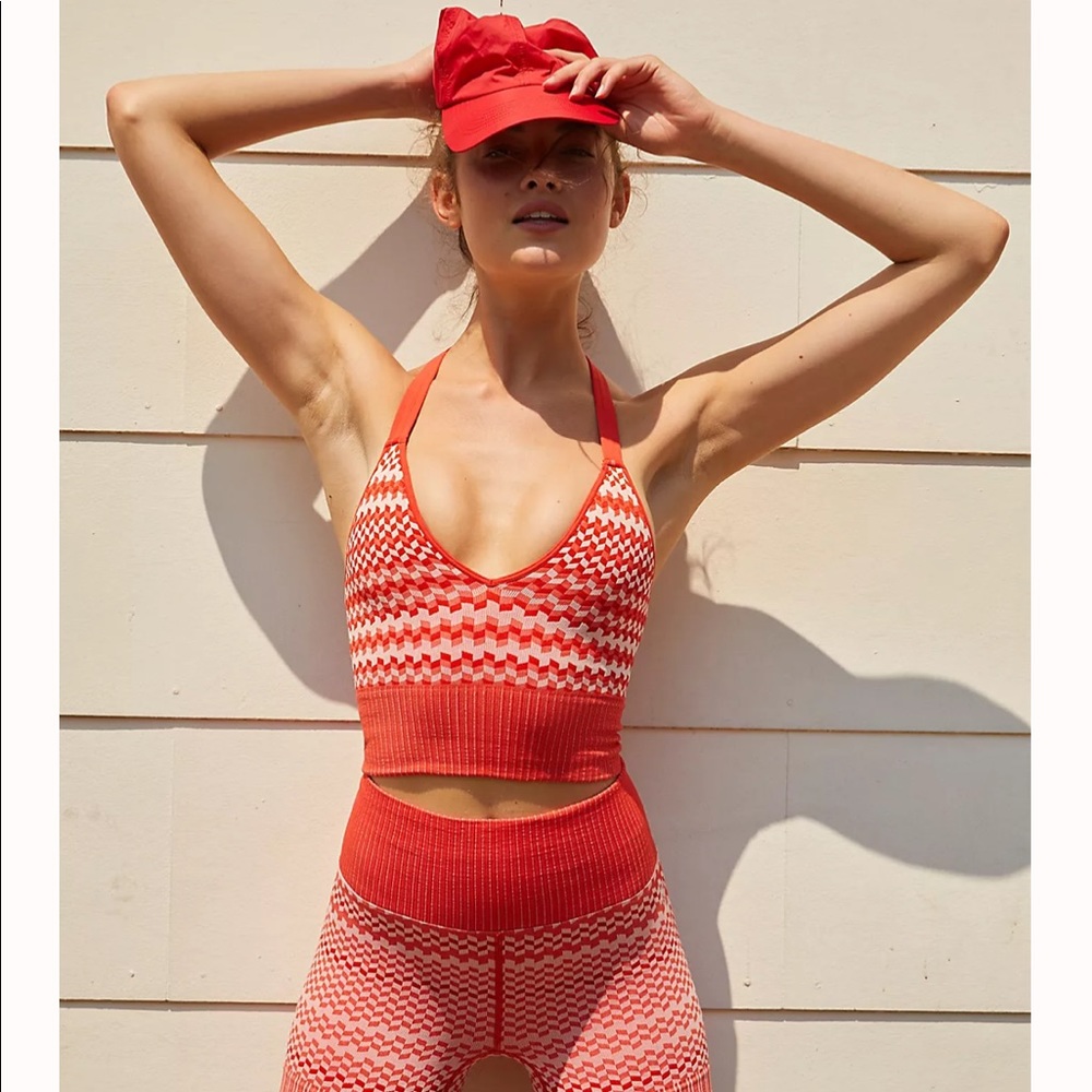 Free People Movement Good Karma Stripe Set in Blood Orange M/L